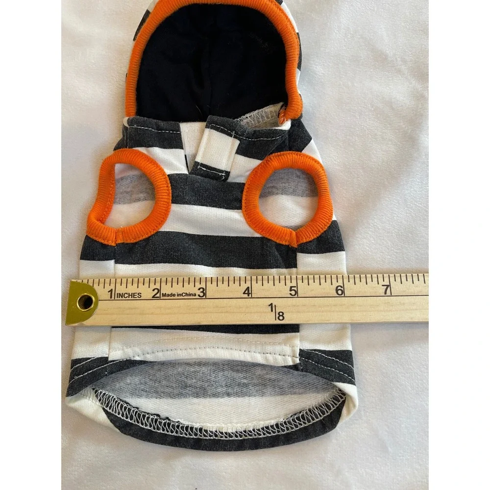 Martha Stewart Pets XS Dog Hoodie Black White Striped Guilty‎ As Charged Orange